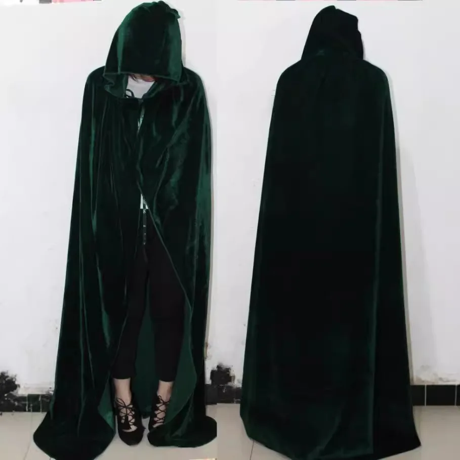 Długi płaszcz na Halloween, przebranie czarownicy, materiał bawełna aksamit, tradycyjny kostium damski, strój na występy sceniczne.