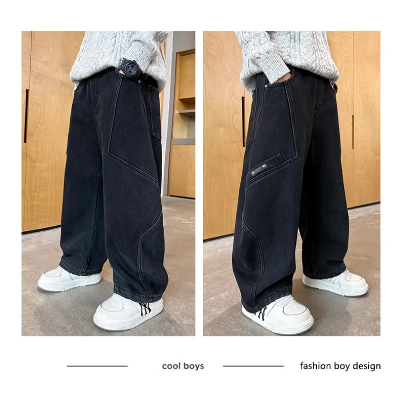 UNITIM Kinder-Jungenhosen Herbst 4-14 Jahre Kinder-Jungen-Jeanshosen Locker Sitzende Winter-Samt-Warme Jugendliche Jungen-Jeans – Detail 12