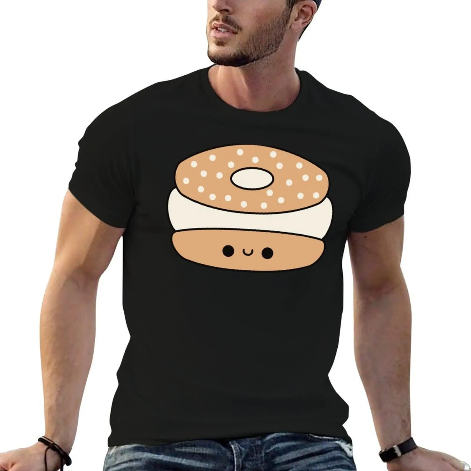 Camiseta bonita Kawaii Cream Cheese Bagel, camiseta personalizada, Camiseta de algodón para hombre
