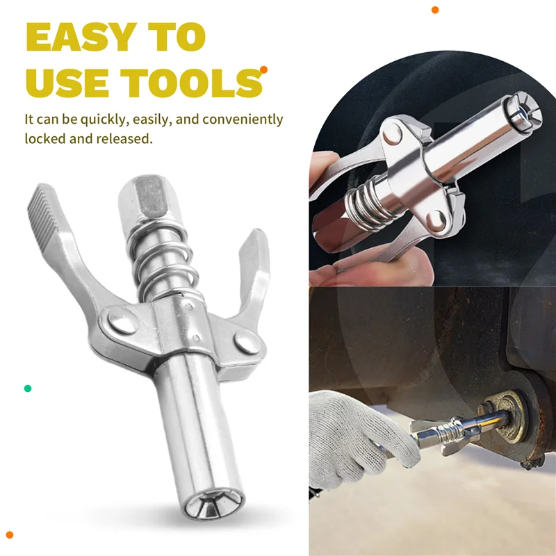 

10000 PSI Grease Tool Coupler Double Handle Stainless Oil Injector Nozzle Heavy-Duty Quick Lock NPTI/8 Grease Tool Tip