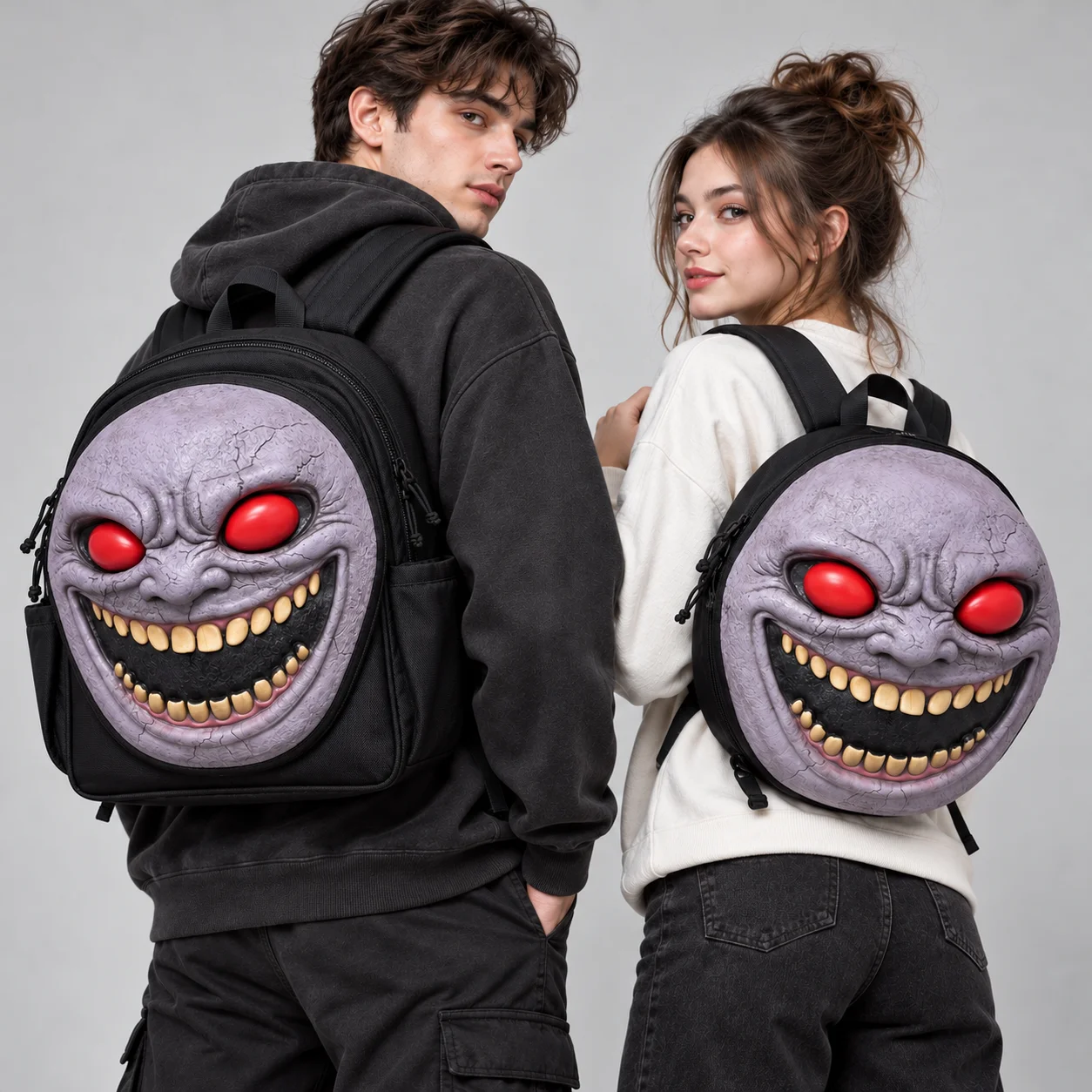 Halloween Scary Face Backpack, Detachable Monster Mask Bag with Changeable Eyes, Funny Horror Cosplay School Travel Rucksack