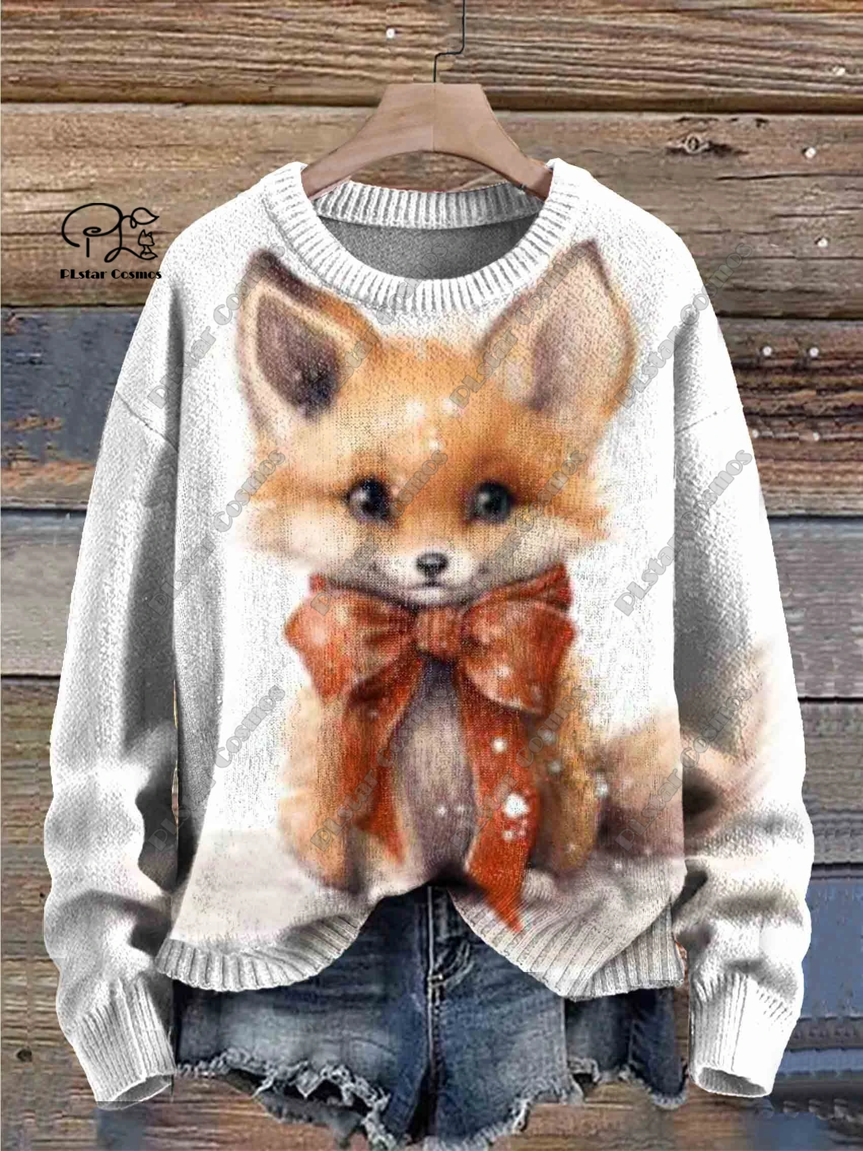 PLstar Cosmos nueva serie de animales con estampado 3D lindo patrón de zorro suéter feo invierno calle casual unisex