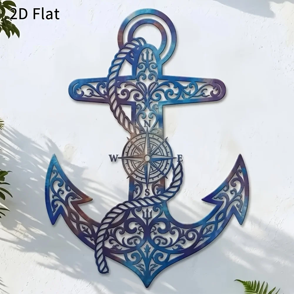 CIFBUY Metal Ship Anchor Wall Art Iron Nautical Compass Magnet Holder Plaque Vintage Indoor Outdoor Home Garden Living Room Deco