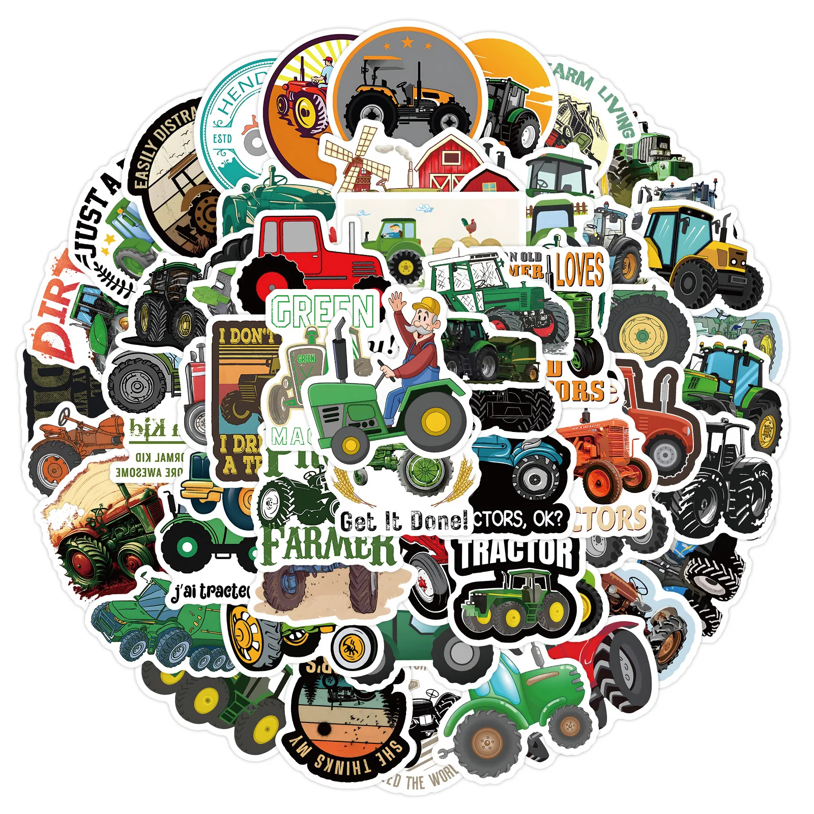 

10/30/60PCS Green Tractor Cartoon Stickers Farm Tractor Funny Graffiti Waterproof Decal Kids Toy DIY Scooter Refrigerator Bike