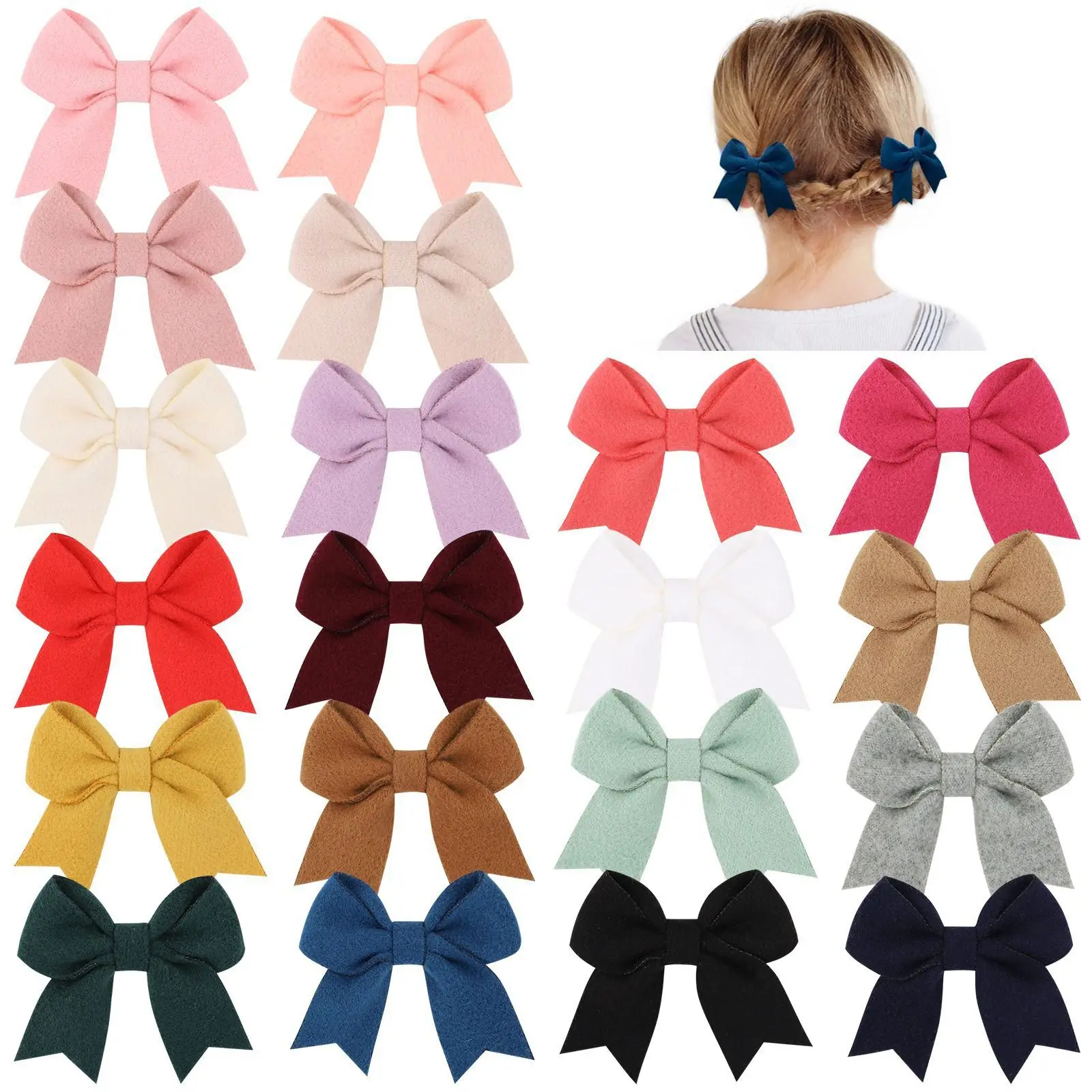 40pc/lot 2022 New 3.1Inch Felt Fabric Hair Bow With Clips For Girls Soft Solid Bow Hairpins Kids Brrettes DIY Hair Accessories