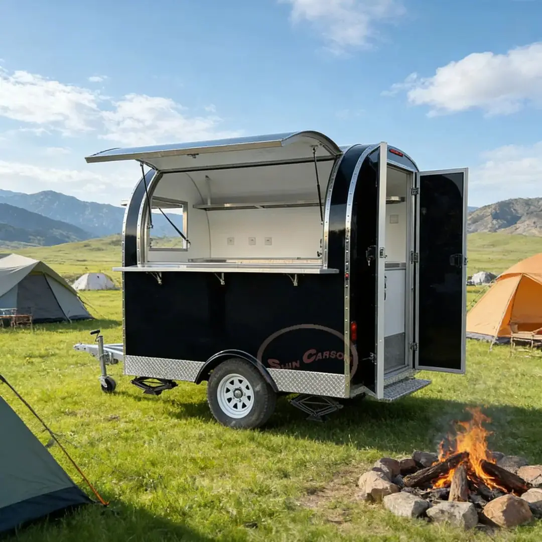 Fiberglass Mobile Food Trailer Commercial Kitchen Cart with Sink Shelf Stainless Steel Workstation for Street Vending