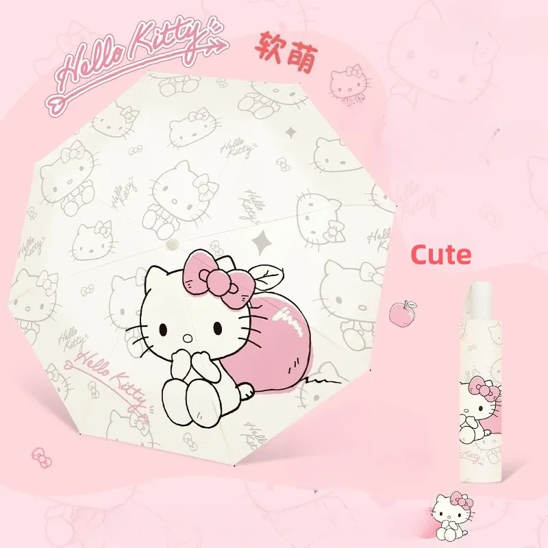 

Cute Hello Kitty Cartoon Umbrella for Sun and Rain with UV Protection Black Coating Anti-UV Three-fold Auto Umbrella