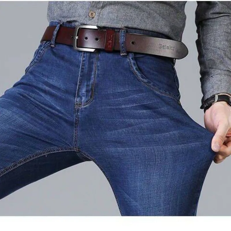 Pantalon en jean pour homme, pantalon en denim mince, pantalon droit taille moyenne, vêtements décontractés, grande taille, été