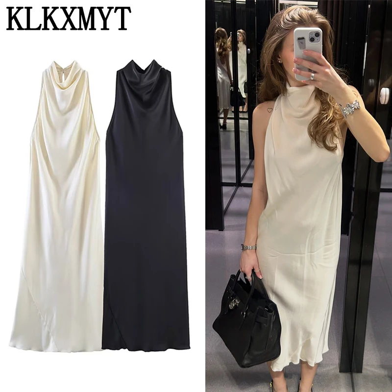 KLKXMYT Women Elegant Halter Dress Ruched Backless Sexy Long Dresses Summer 2026 New Fashion Evening Party Dresses ﻿