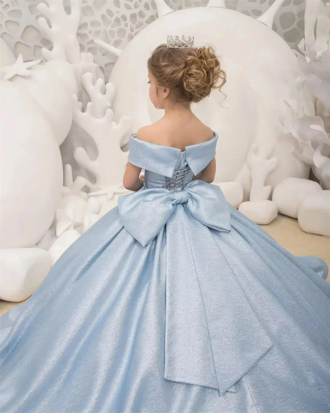 Vestidos de niña de flores para boda, vestido de primera comunión de satén con hombros descubiertos, vestidos de desfile de princesa para niñas, vestido para niñas