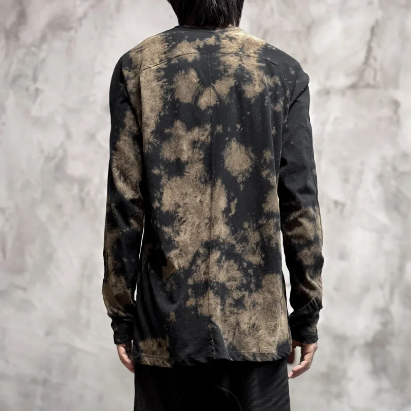 HKSH Spring New Men Tide Niche Design Brand Long-sleeve Dark-toned Youth Tie-dye Brown Spot T-shirt Pullover Cotton Tees HK21328