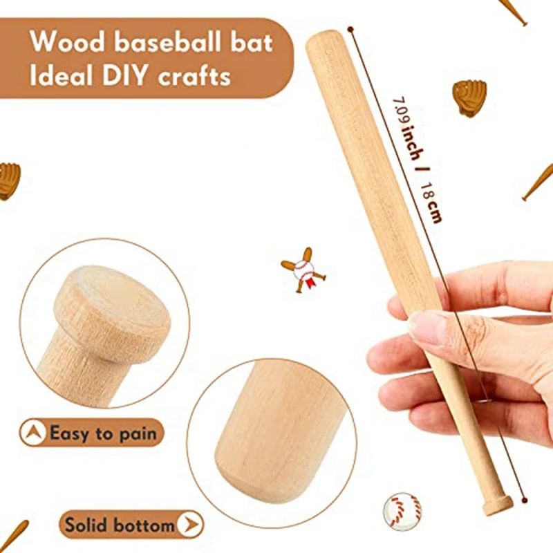 Mini battes de baseball inachevées, battes en bois non peintes, porte-clés peint, 7 po, 36 pièces