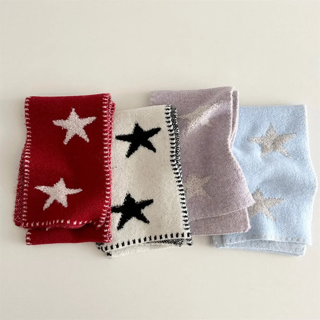 3-6Y Kids Knit Warm Scarf Star Print Winter Neck Warmer for Boys and Girls Windproof Children's Scarf Child's Neckerchief