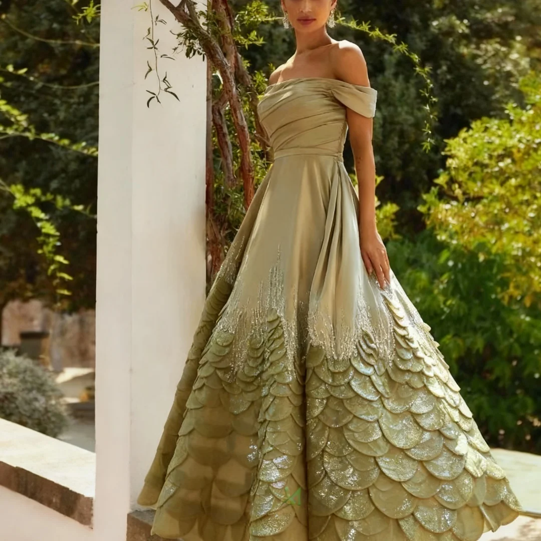 맞춤 제작된 고품질 발목 길이 오프숄더 비즈 장식 정장 이브닝 드레스 생일 파티 프롬 가운 여성용