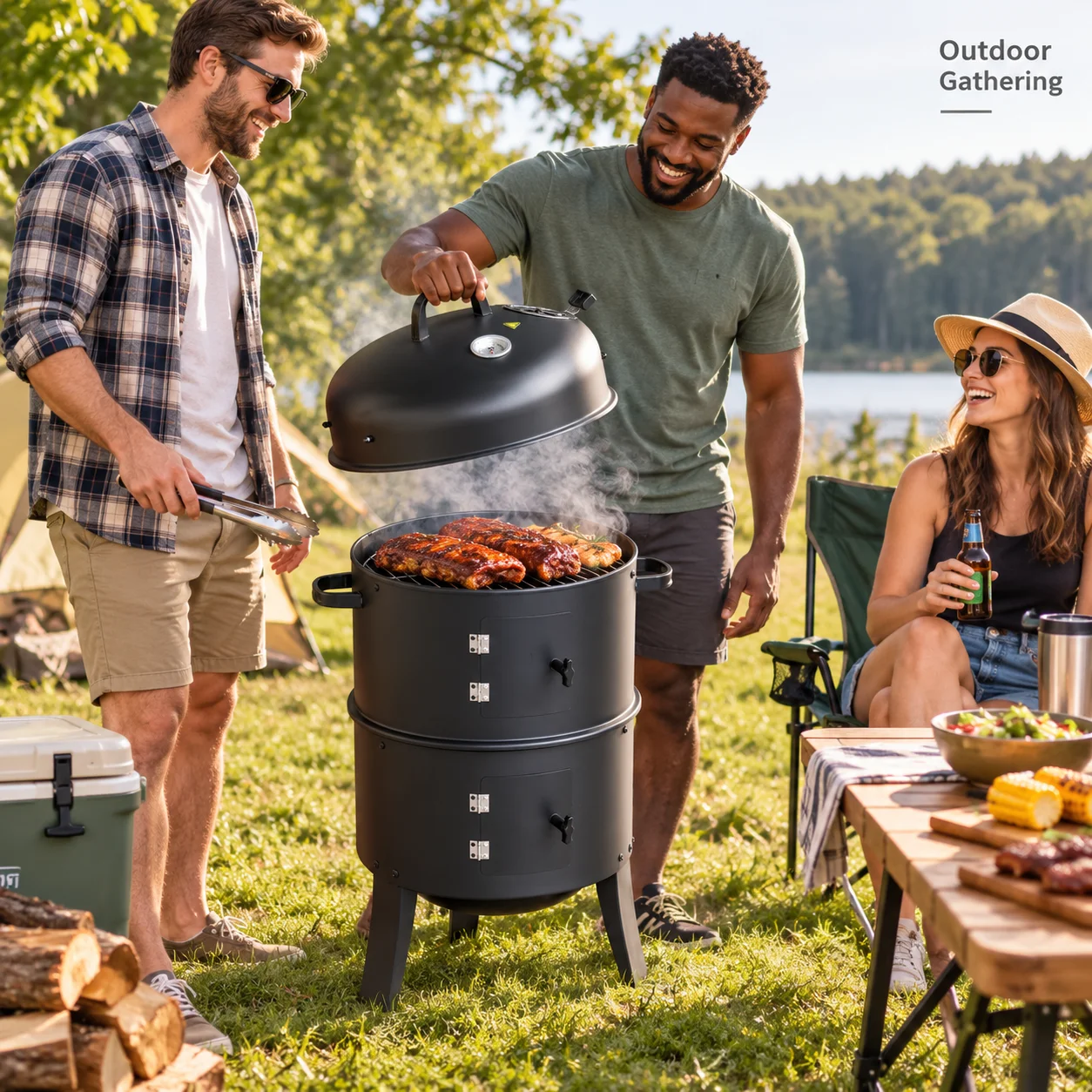 Heavy-Duty 3-Tier Charcoal Smoker Grill, Detachable Outdoor BBQ Cooker for Meat Smoking and Grilling