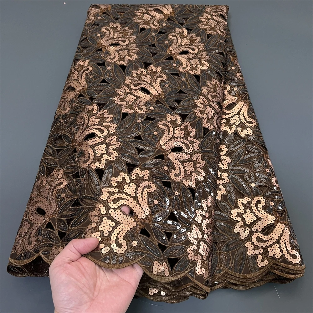 

2026 High Quality African Nigerian Tulle With Sequins Embroidery Sewing Lace Fabric Beads Stone Prom Dresses 5Yards PS0029