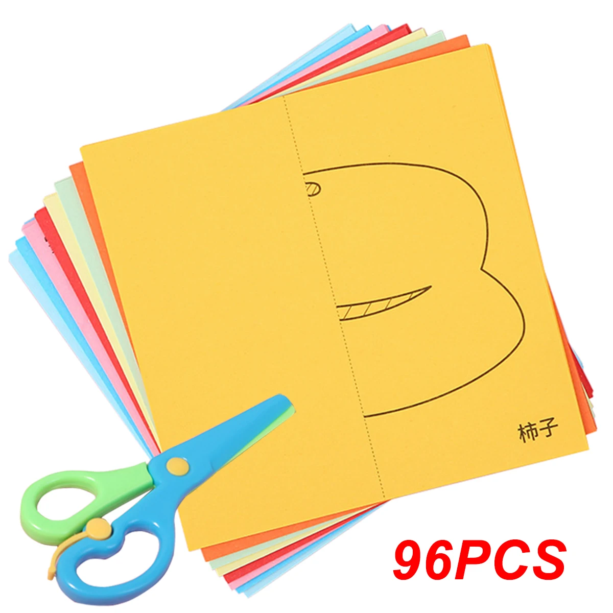 48/96pcs Style Random Origami with 1pc Color Random Scissors Children Handmade DIY Paper Cutting Toys Art Teaching Aids