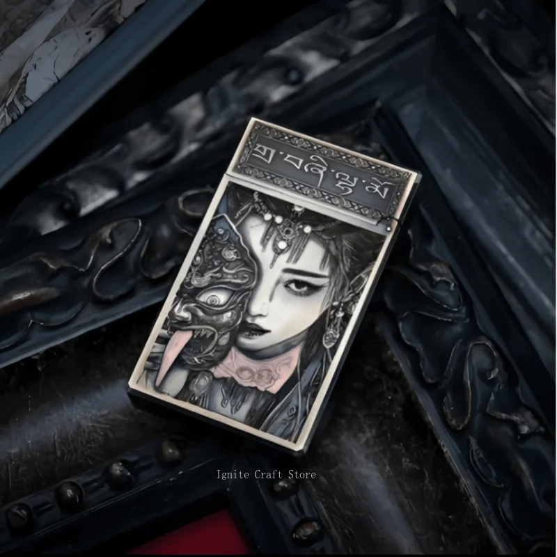 Original piano sound brass relief inlaid Zakirim fuel lighter, hand carved lighter, cigarette accessories, men's gift