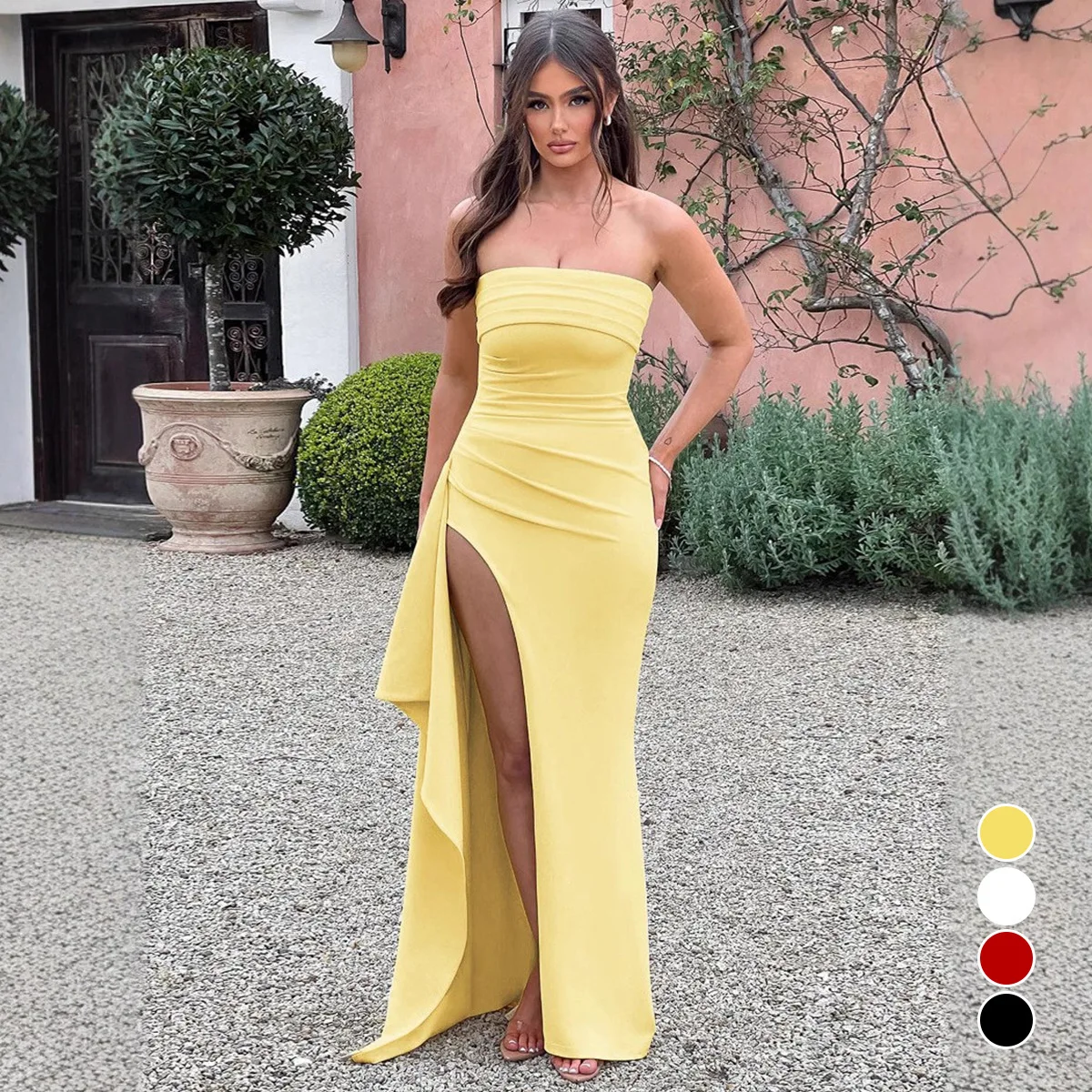 

Bodycon Sexy Club Evening Party Maxi Long Dresses Women 2025 Summer Slash Neck Backless Ruffles Split Dress Elegant Robe