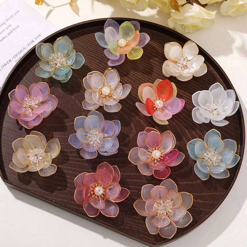 Gradient Faux Pearl Crystal Lotus Flower Shoe Charms for Clogs Ancient Beauty Atmosphere DIY Accessory for Beaded Buckle