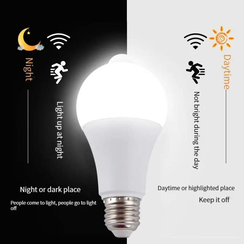 LED PIR Motion Sensor Light Bulb E27 Inteligent Human Infrared Induction White Warm Light Automatic Switch Light Bulb