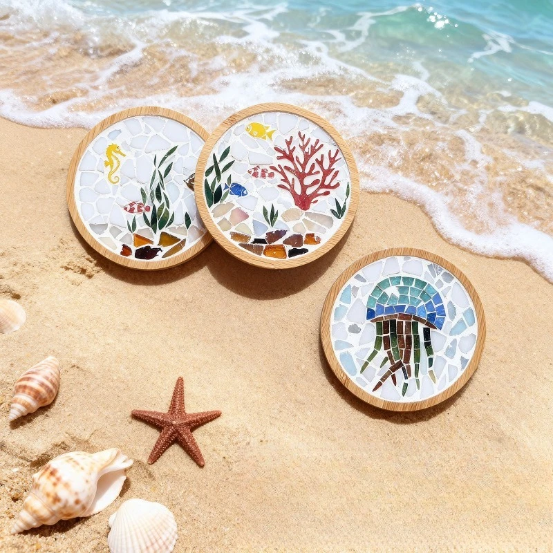 

Подставки для океана, мозаика ручной работы, художественные подставки для родителей и детей, коллаж, ручная работа, сделай сам, домашние подарки, кухонные инструменты