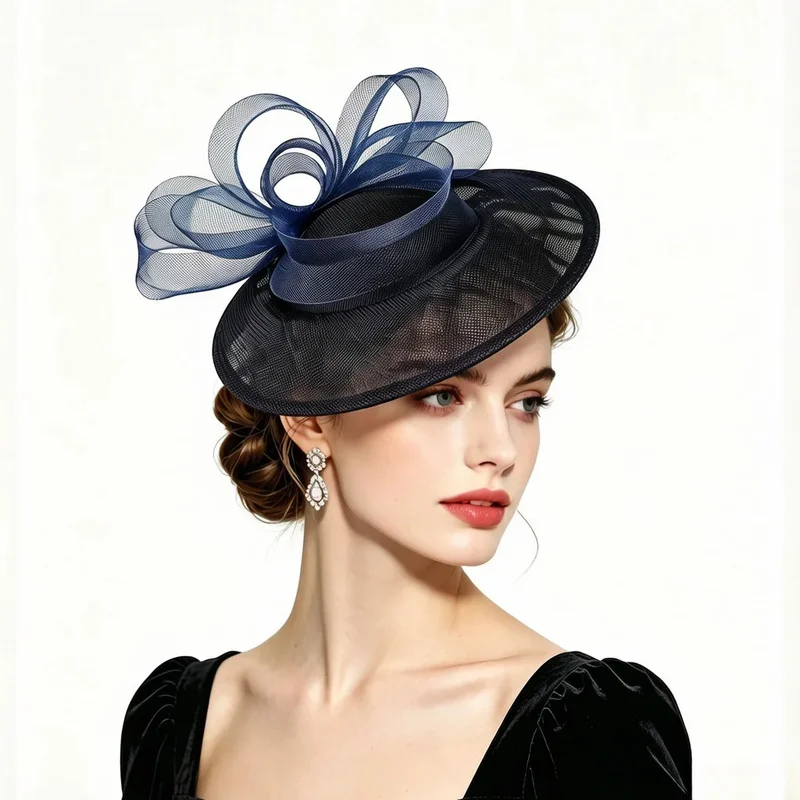 Woman Solid color tea party and banquet hats bridal-style imitation line wedding horse racing exaggerate fascinator dinner hats
