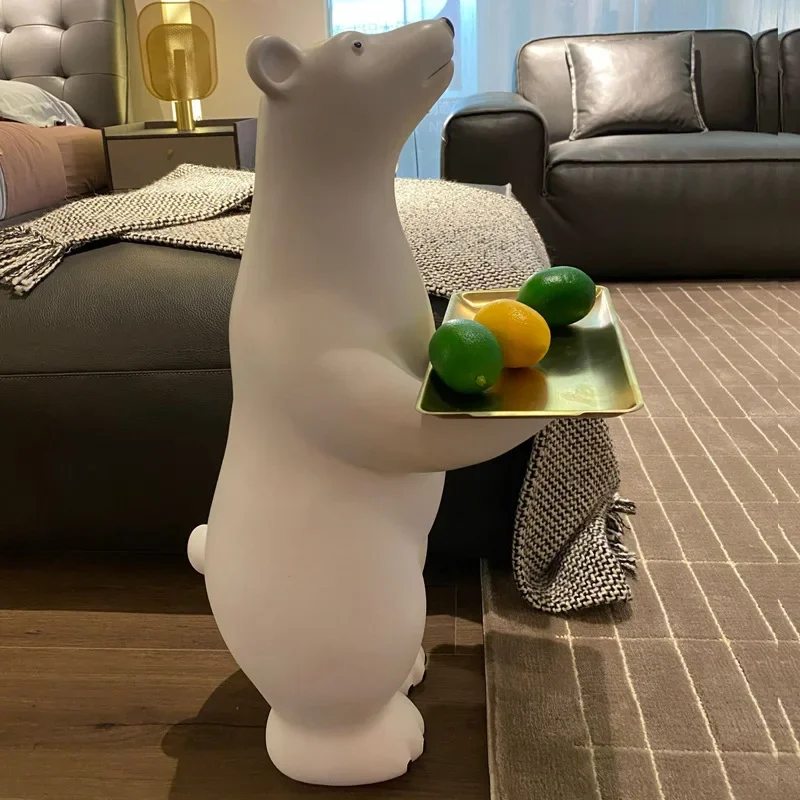 Lareg Polar Bear Figure Side Table Big Resin Bear Statue Oversize Sculpture Figurine Luxury Living Room Decoration Accessories