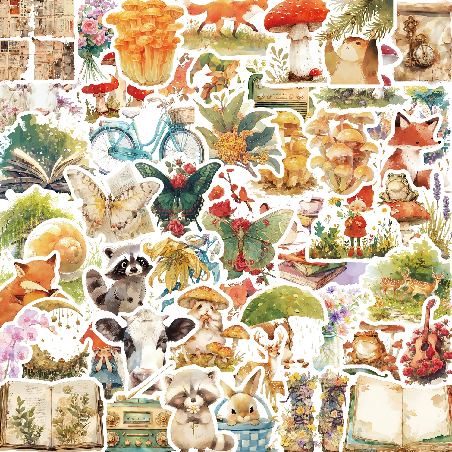 50PCS Creative Fairy Tale Animal Book Illustrations Fairy Tales Stickers DIY Diary Laptop Luggage Graffiti Decals Classic Toy