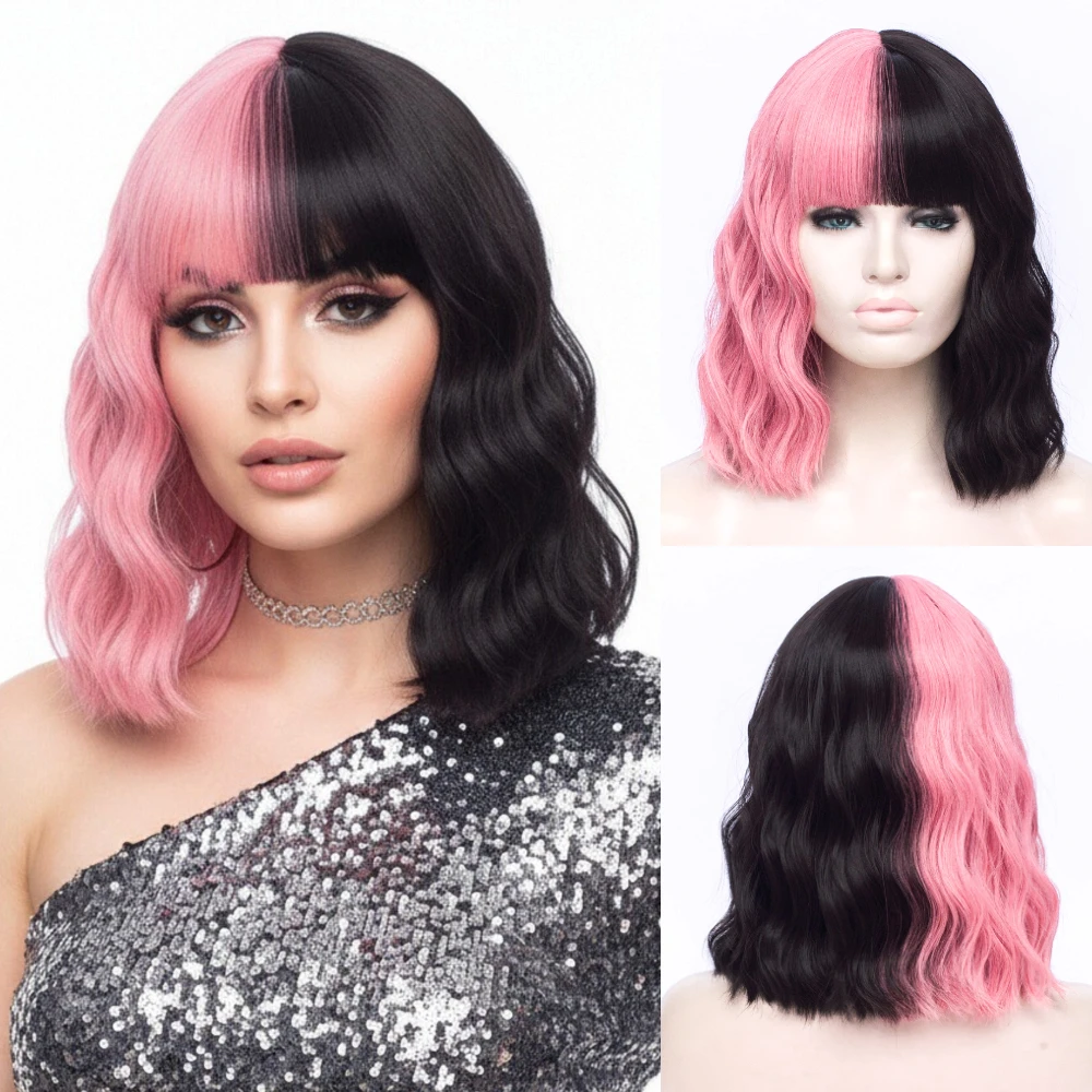 Short Two Tone Bob Wig with Bangs 12 Inch Synthetic Natural-Looking Hairpiece for Women Great for Daily Wear Cosplay & Parties