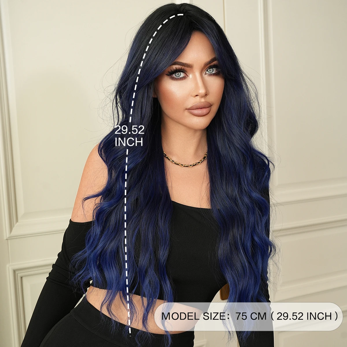 NAMM Halloween Cosplay Wig Synthetic Body Wave Black Wigs Highlight Blue Wig for Women Party Loose Middle Part Hair Wig