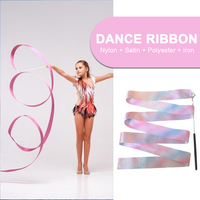 2m/4m Flashing Glitter Dance Ribbon Rhythmic Art Gymnastics Ballet Twirling Rod Stick Kid Sport Bobybuild Training Accessories