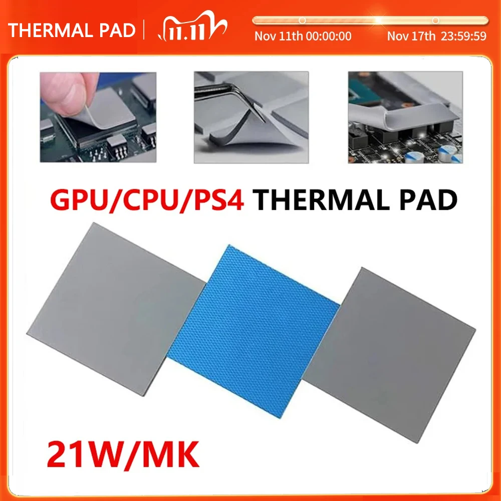 OEM Thermische Pad Siliconen Gips Thermische Pad CPU GPU Waterkoeling Mat 21 w/mk Hoge Kwaliteit Heatsink Cooling pad multi-size