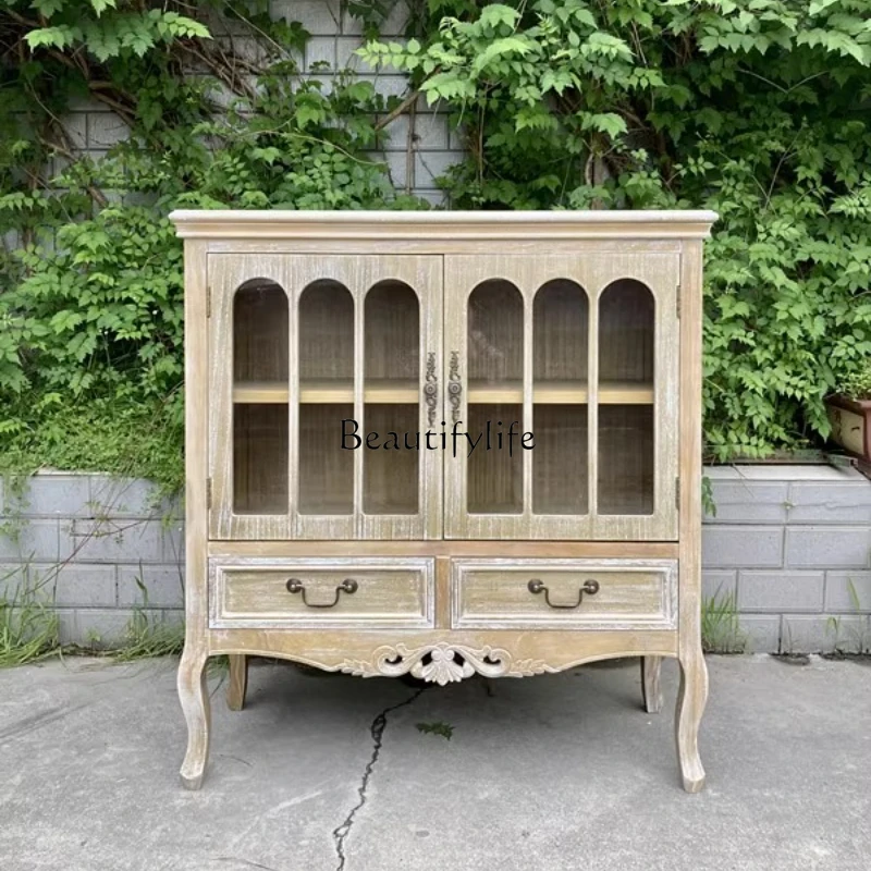 

American country French retro carved dining side cabinet entrance table decoration table