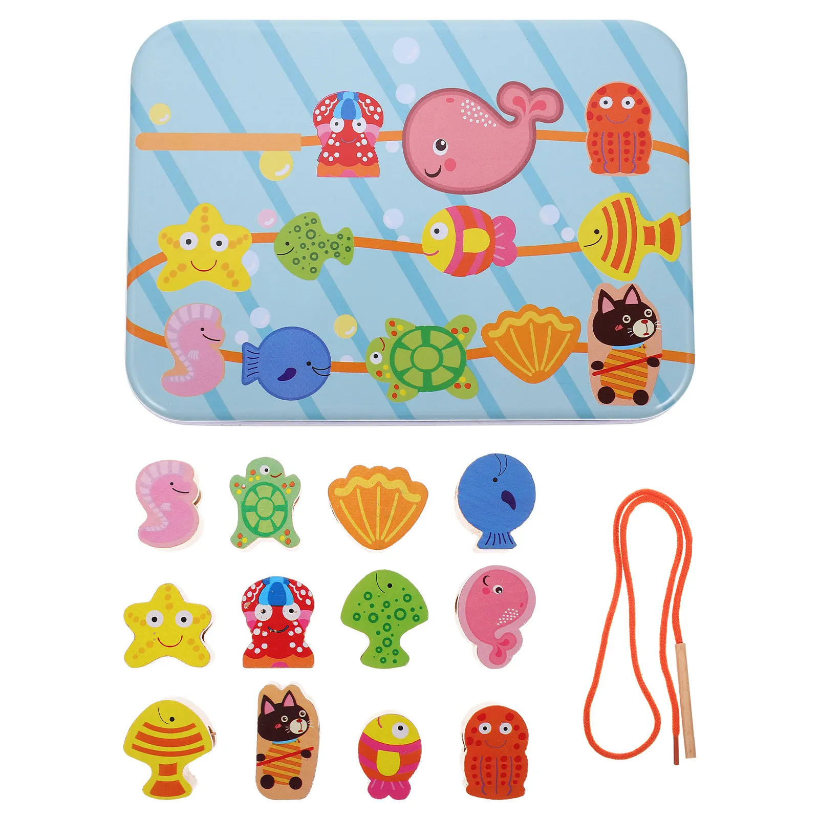 1Set Cartoon Wooden Beading Stringing Game for Early Learning Cognitive Hand Eye Coordination Educational Plaything