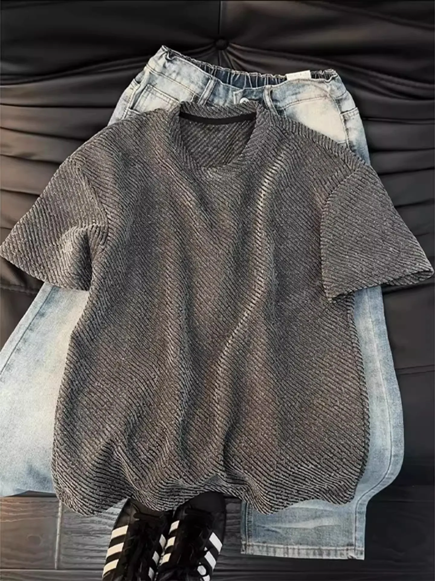 

Мужская летняя модная футболка Cleanfit с диагональными полосами, американского стиля, с коротким рукавом, из плотного хлопка