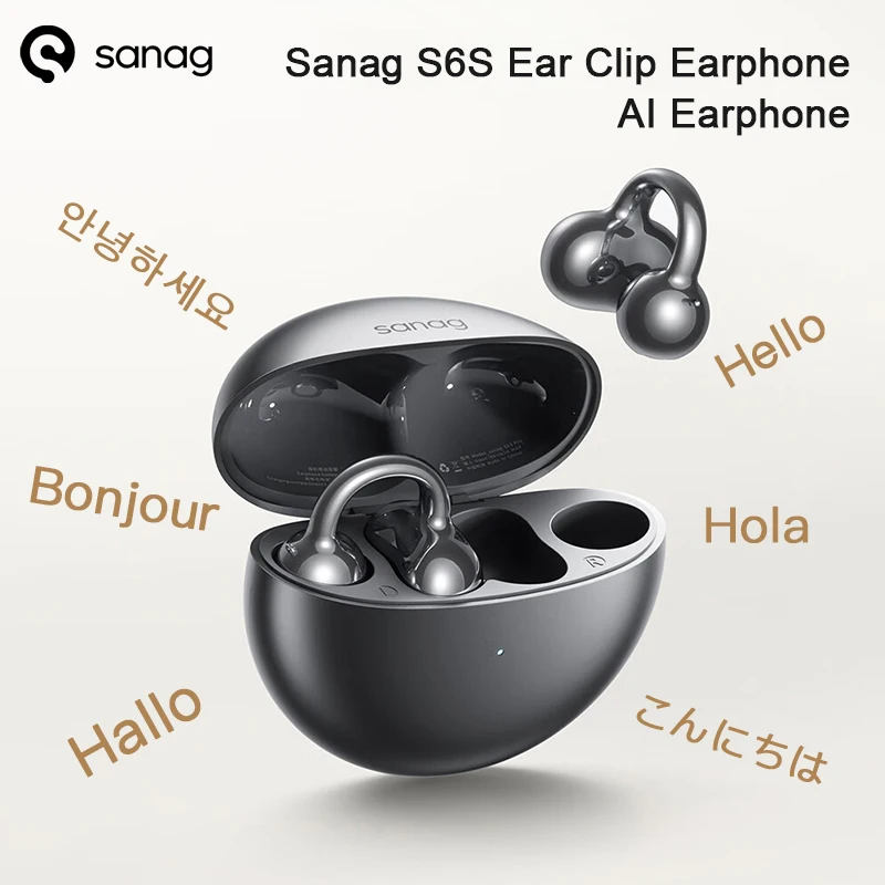 Sanag S6S AI سماعة مفتوحة الأذن سماعة FreeClip ثلاثية الأبعاد صوت ستيريو بلوتوث 5.3 OWS سماعات رياضية IPX4 مقاوم للماء