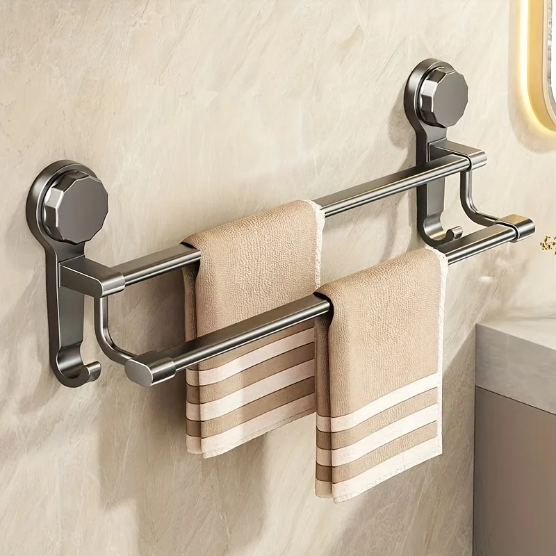 

Version of Strong Suction Cup Double Bar Towel Rack, Non-punching Wall-mounted Bathroom Towel Holder, Parallel Bar Design