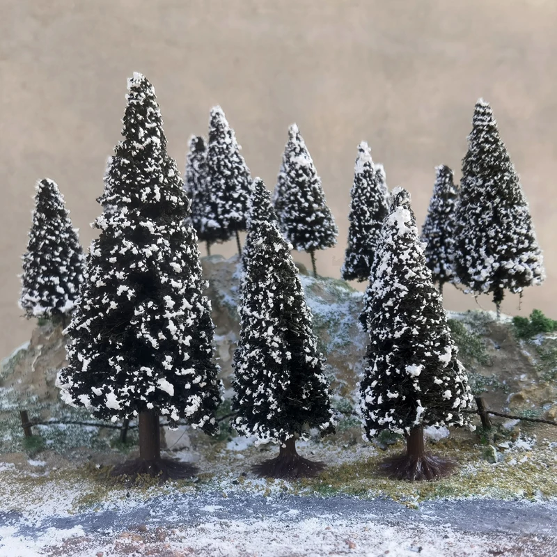 2pcs coniferous pine Model Tree with Base Ceder winterLandscape Train Railway Diy Layout Scenery Dioramas Without Punching