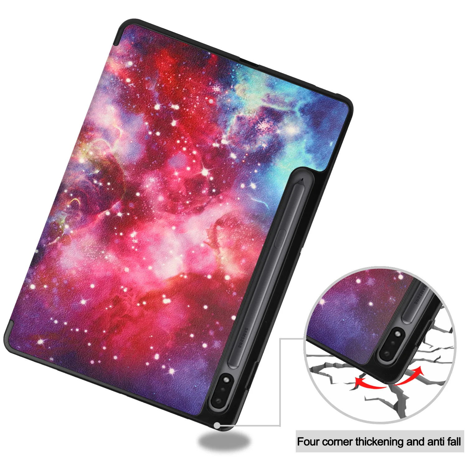 Case For Samsung Galaxy Tab S7 S8 11 inch S6 Lite 10.4 Tab S7FE Plus S9 FE S8 Plus 12.4 Three Fold Painted With Pen Slot Cover