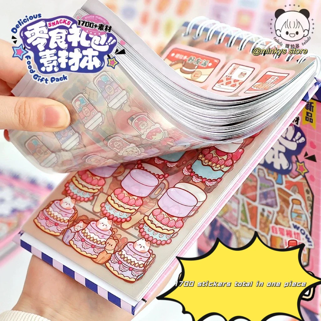 MINKYS Snack Foods 66 Sheets 1700 Stickers Kawaii Scrapbooking Stickers Journal Decorative Sticker Accessories Stationery