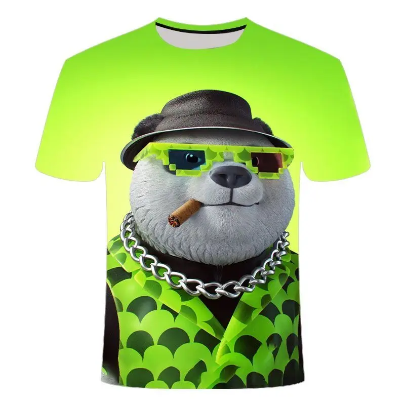 2024 Summer New Funny Panda Series 3D Printing Personality Fashion Trend Hip Hop Boys and Girls Short Sleeves