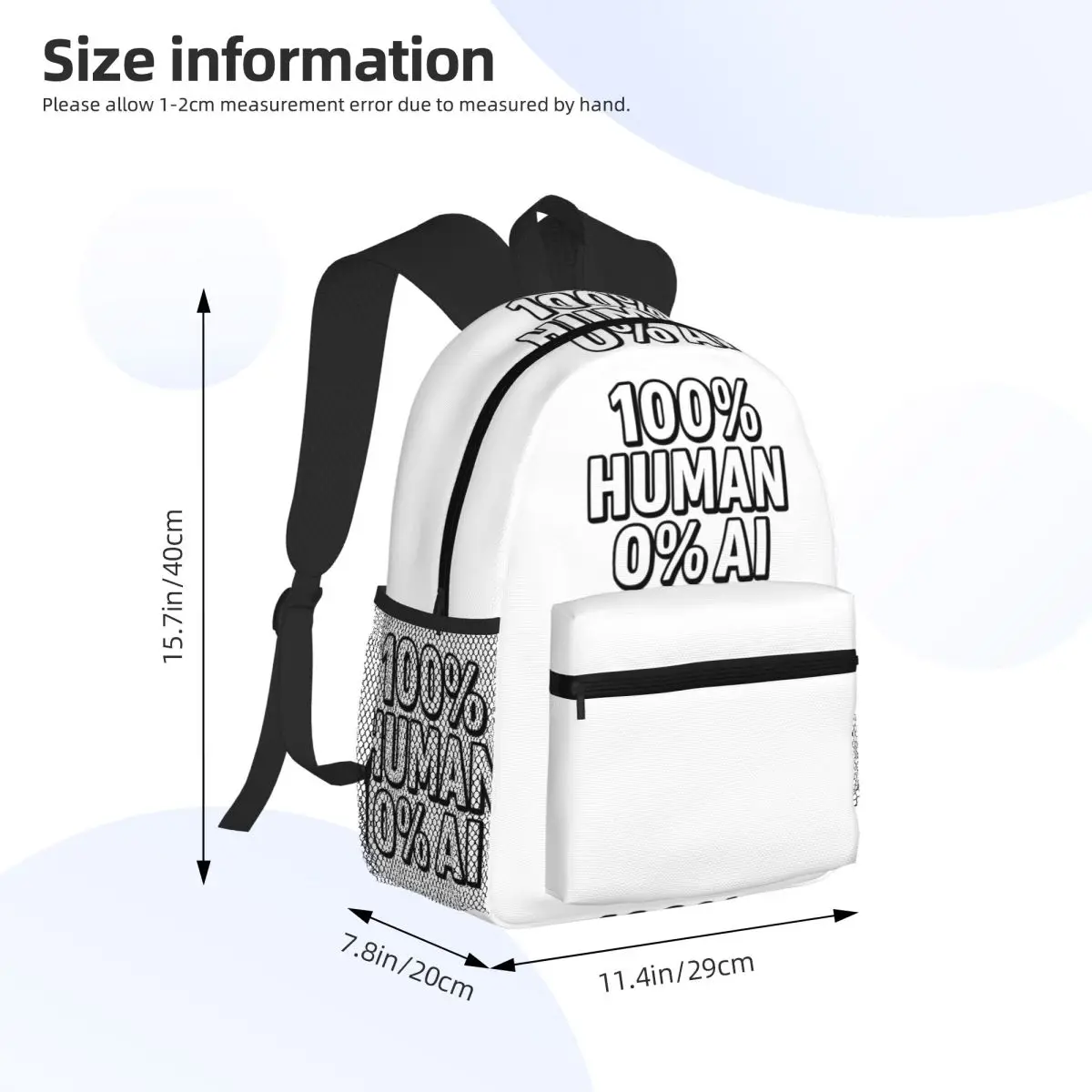 100% الإنسان 0% AI جريئة الاحتجاج بيان تصميم حقيبة ظهر الطالب حقيبة مدرسية المشي لمسافات طويلة السفر Daypack حقيبة الكتب حقائب كتف #2