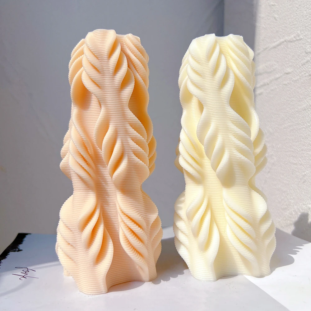 

Irregular Twirl Pillar Candle Mold Ribbed Aesthetic Wave Swirl Silicone Mould Geometric Taper Striped Soy Wax Mold