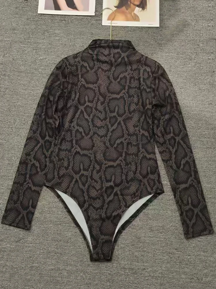 Designer Retro Leopard Print Snake Print Printed Knitted Jumpsuit 2026 Fall Women's Clothing Fashion Versatile Slim Fit Bodysuit