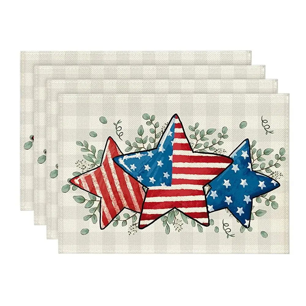 Table mats with American flag, eucalyptus, 4th of July, set of 4, 12x18 inch, patriotic, Memorial Day, dining decoration