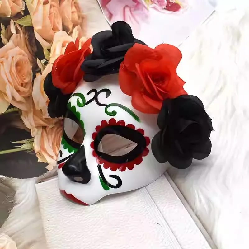 Halloween Costume Party Skeleton Mask, Half Face Ghost Bride Party Bar Performance Props, Horror Decorations