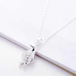 Korean Cute Penguin Literary Shiny Animal Silver Color Clavicle Chain Necklace For Women Fashion Jewelry Party Birthday Gift