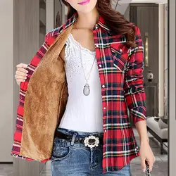 New Women Warm Plaid Shirts Fashion Oversized Winter Checkered Blouse Turn Down Collar Two Pockets Shirt Blusas Feminina M-3XL