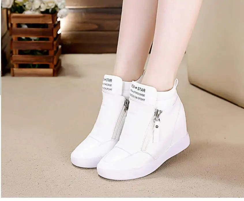 Stivali da donna Casual keep warm White PU Platform Shoes Ladies Wedge leisure Shoes Fashion Woman Black Chunky New round head Shoes